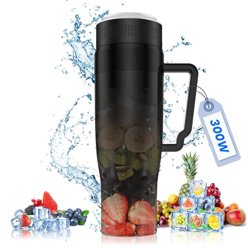 MoKo Licuadora Portátil, 300W Batidora Vaso Personal 625ml Vaso Exprimidor Portátil con 6 Cuchillas Acero Inoxidable, USB-C Recargable, Libre de BPA Licuadora con Mango Tapa para Zumo Batidos, Negro