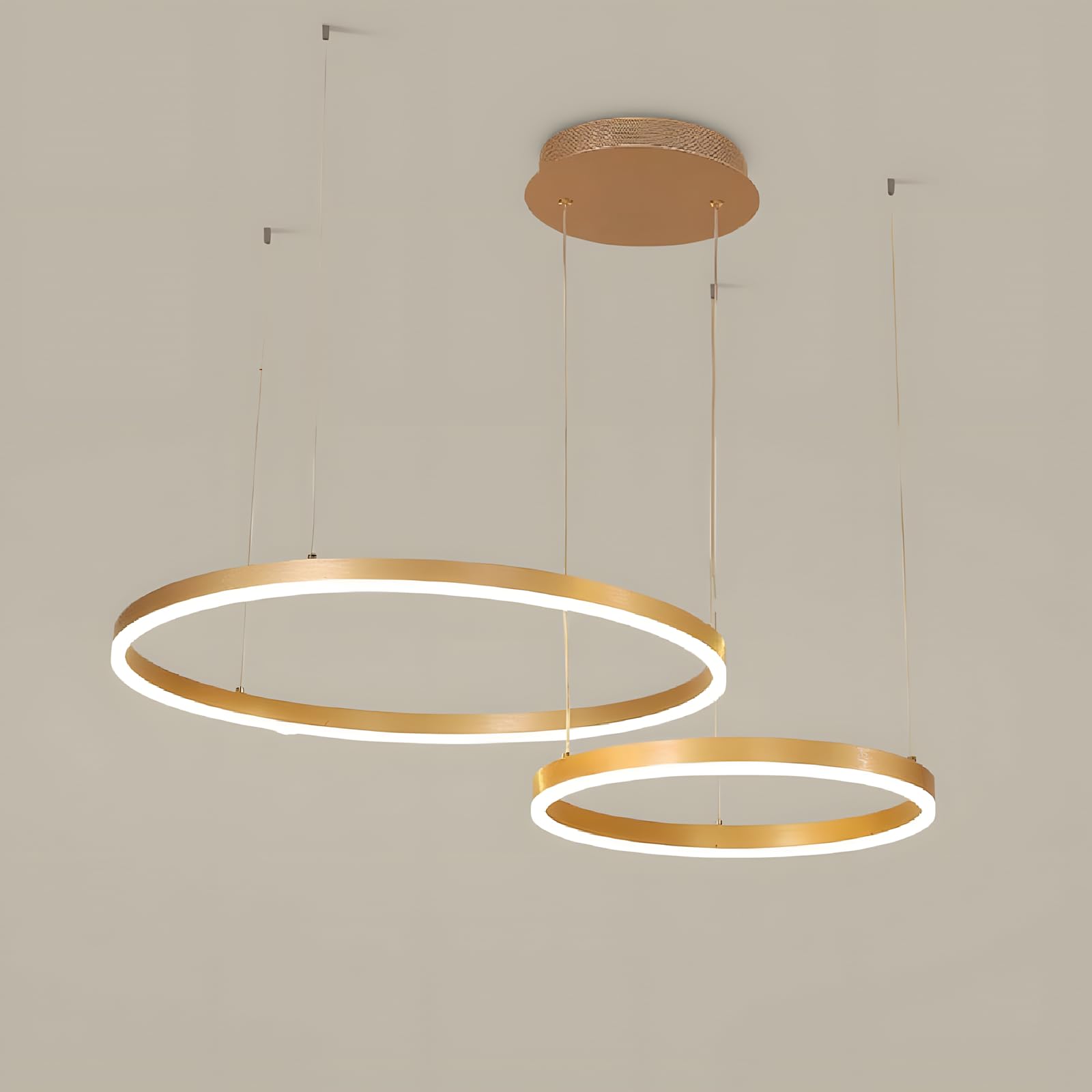 YYUTLUO Moderner DIY-Kreis-LED-Kronleuchter | 2 Golden Goldringe:40+60cm=40W | LED-Pendelleuchte aus Metall+Acryl | 2,4 G Dimmbare Fernbedienung | Runde Decken-Hängelampe Wohnzimmer Schlafzimmer