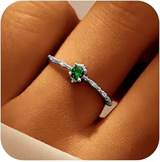 Emerald Green Engagement Ring for Women Mother, 925 Sterling Silver Dainty Green Birthstone Ring to Daughter 14K Gold Plated CZ Promise Ring Birthdays Wedding Season Christmas Jewelry Gift for Her