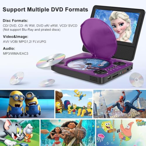 Image of HOPYOP 9 inch Portable DVD Player for Car & Kids with 7 inch Swivel Screen, Purple