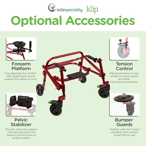 Klip- Lightweight Posterior Rollator Walker/Gait Trainer 4 Wheel - with Flip-Up Seat for Toddlers, Kids, Teens with Special Needs/Cerebral Palsy-Front Swivel Wheels, Height Adjustable, Foldable by CIRCLE SPECIALTY - Image 7