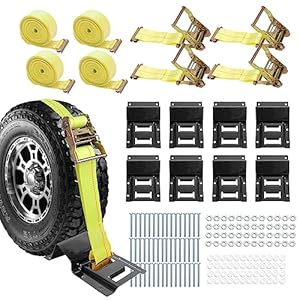Allucky 1500Lbs Wheel Chock Tie Down Kit For Trailer &Amp; Pickup Trucks - Atv, Rzr, Lawn Mower, Utv Tie Down Straps -Heavy Duty Trailer Tire Straps System(4-Wheel Set) 1 51gbuk39z l. sl500 . ss300
