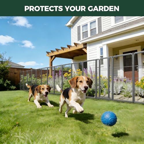 Image of FXW Garden Fence Outdoor for the Yard - 32in(H) x 54.7ft(L) Heavy Duty Metal Animal Barrier for Dog, No Dig Decorative Dog Fence, 24 Panels, Silver