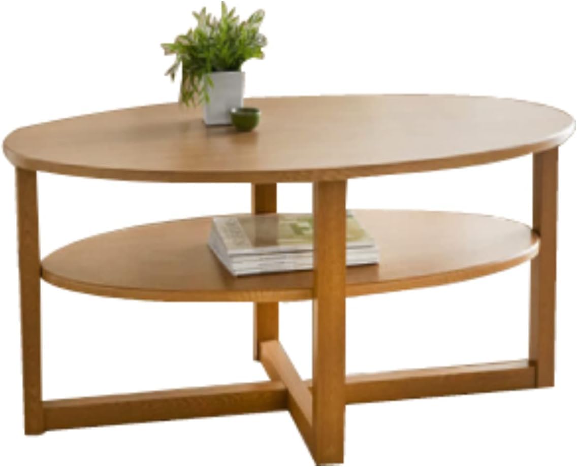 Biznest Round & Oval Side Table Lamp Coffee Table Hallway Living Room Furniture 2 Tier Home Decor End Table (Oak, Oval)