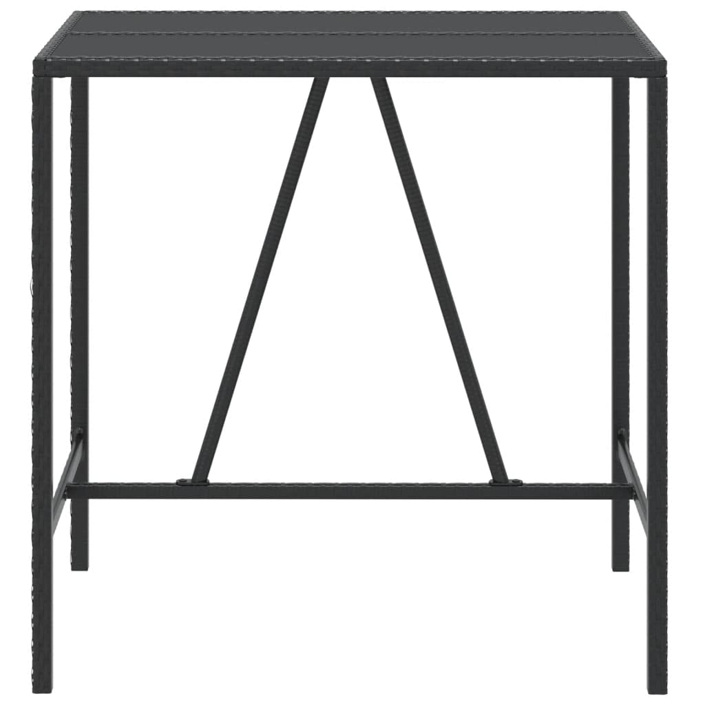 Tavolo da bar con piano in vetro, nero, 110 x 70 x 110 cm, in polyrattan, tavolo da giardino, tavolo da terrazza, tavolo da balcone, tavolo da bistrò, per esterni per giardino e balcone