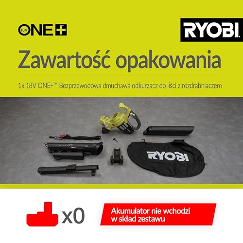 Ryobi Bezszczotkowa Dmuchawa Odkurzacz 18 V, OVB18, Model bez Akumulatora i Ładowarki