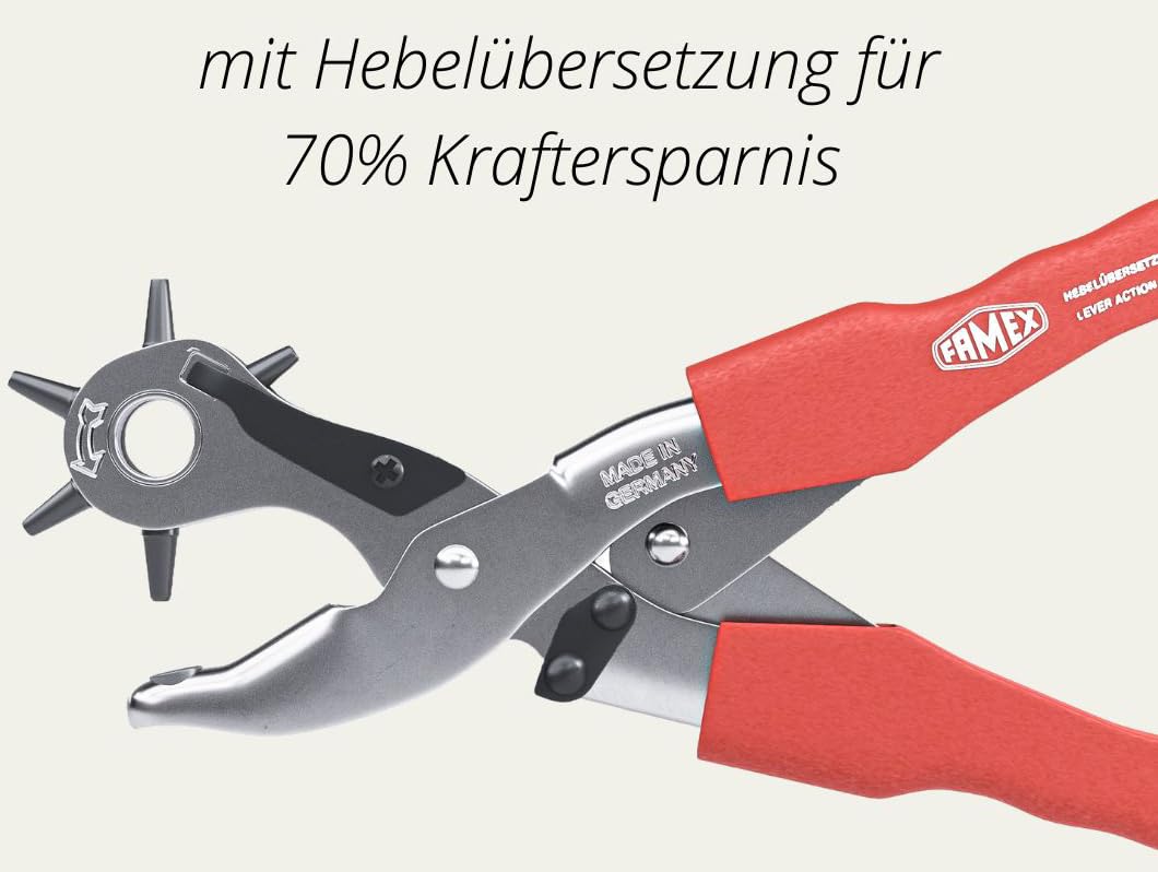 Famex 3519 - Punzonatrice a revolver con sostegno a leva, ca. 70% risparmio di forza - Pinza Fustellatrice Fori