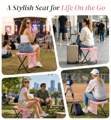 Portable Folding Stool, 14.2" Foldable Collapsible Stool with Side Pockets - image 7