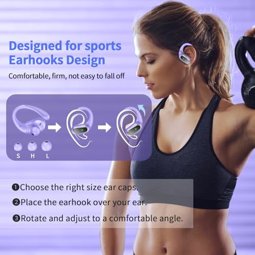 Image of Wireless Earbuds, 2026 Bluetooth 5.4 Headphones Sport, 50Hrs HiFi Stereo Deep Bass Over-Ear buds with ENC Noise Cancelling Mic, IP7 Waterproof & LED Display Earphones with Earhooks for Workout /Running