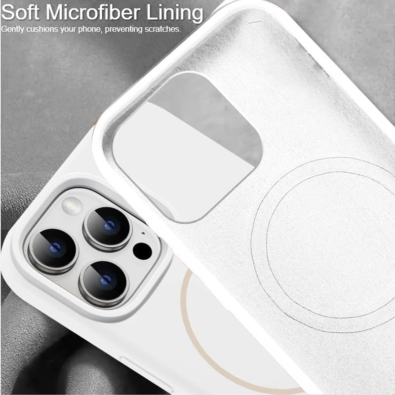 Image of LuxuryKase Silicone Magnetic Case for iPhone 15 Pro | Soft Microfiber Lining | MagSafe Support | Shockproof Protective Cover | Precise Cutouts | Slim Fit Design - White