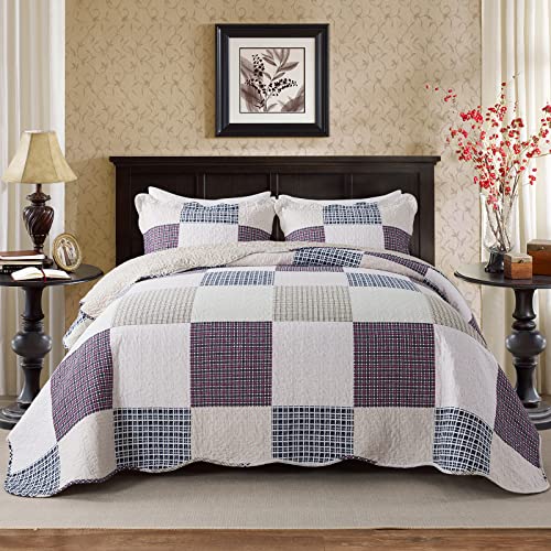 NEWLAKE Baumwoll-Tagesdecken-Sets, wendbar, Patchwork-Bettbezug-Set, Rhythmus-Muster, Queen-Size-Größe Cover