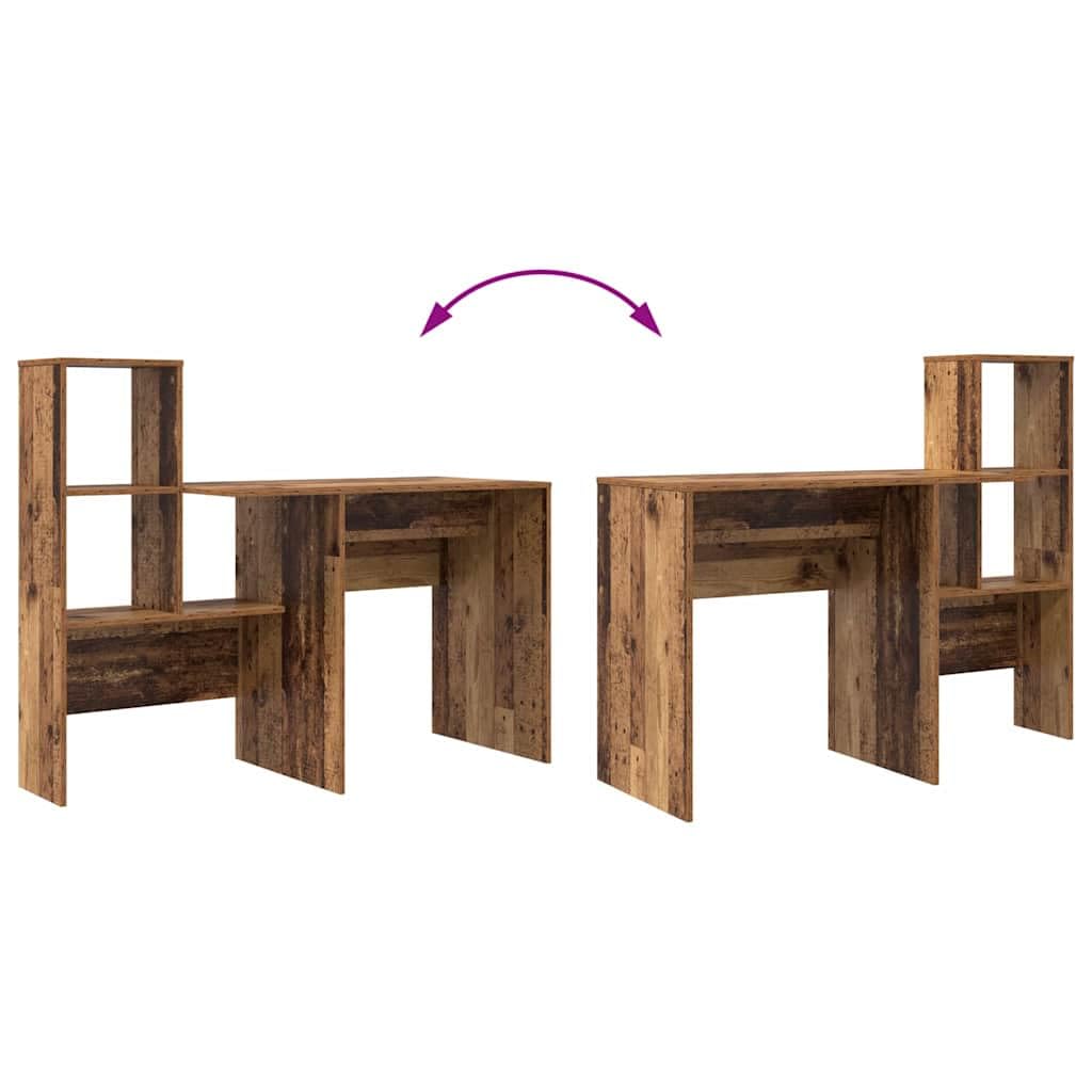 Scrivania con Scaffali Legno Vecchio 131,5x50x106,5 cm | Tavolo da lavoro compatto per ufficio a casa e studio, dotato di finitura opaca antiriflesso e ripiani integrati.
