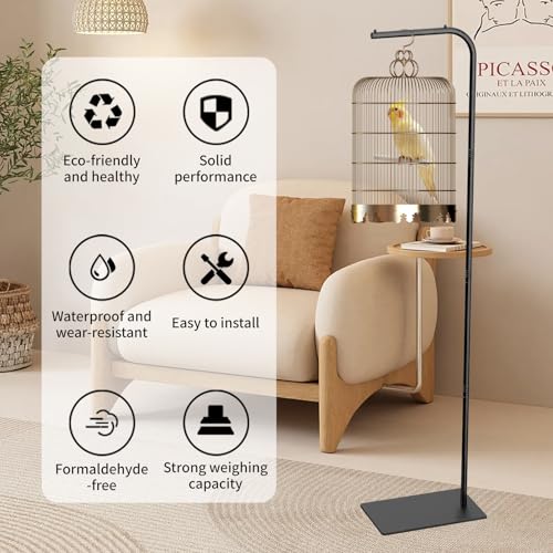 Image of TBTFW 67 Inch High Hanging Bird Cage Stand, Bird Feeder Stand with Base, Suitable for Hanging Various Types of Birdcages(Weight Limit: Within 35 Pounds)