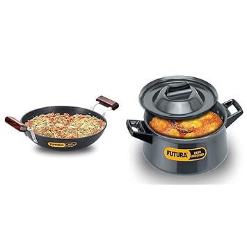 Hawkins - L73 Futura Hard Anodised Deep-Fry Pan (Kadhai), 26Cm Futura Hard Anodised Handi Sauce Pan, 3 litres, Black