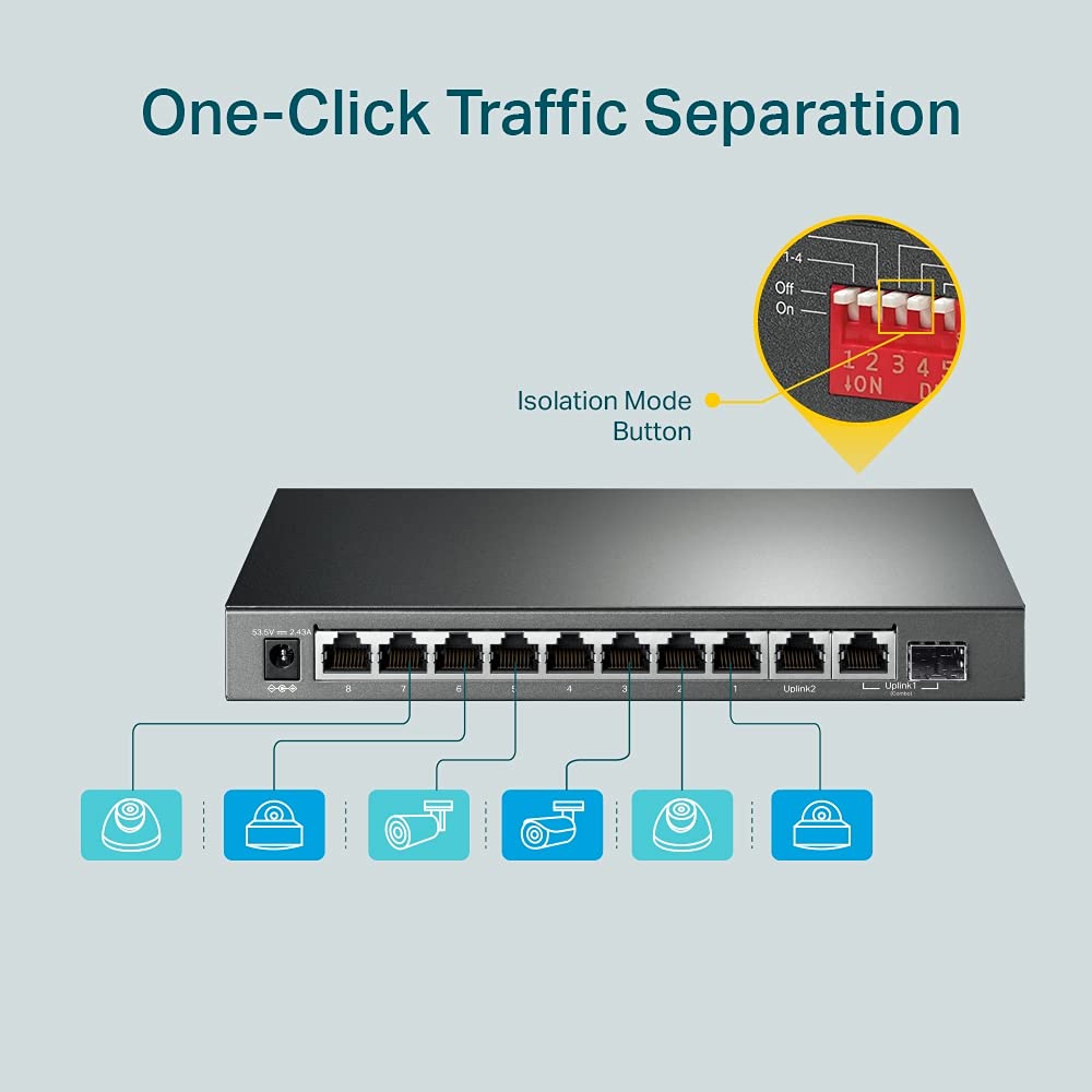 TP-Link TL-SG1210MP 10 Port Gigabit PoE LAN Switch (8 Gigabit PoE+ Ports, 1 Gigabit SFP Port, 123 W, IEEE-802.3af/at, Plug-and-Play, QoS, IGMP,lüfterlos) Schwarz