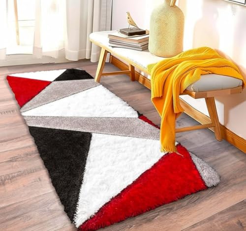 Image of Carpet for Hallway, Kitchen, and Modern Interiors, Cozy Shag Runner for Living Room, Entryway & Office Decor Size 2x6 feet Red T 3D