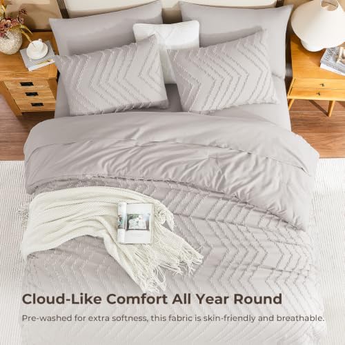 Image of Litanika Linen Queen Size Comforter Set with Sheets - 7 Pieces Bed in a Bag Queen Boho Tufted Complete Bedding Sets with Comforter, Sheets, Pillowcases & Shams