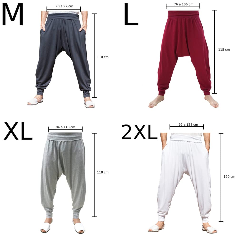 SAVARI | Pantalones Harem Con Bolsillos | Étnico | Comodos y Holgados | Pantalón Ideal para Yoga y Pilates | Algodón Reciclado | Unisex | Tallas Grandes | Negro, Gris, Vino y Blanco | M-XXL