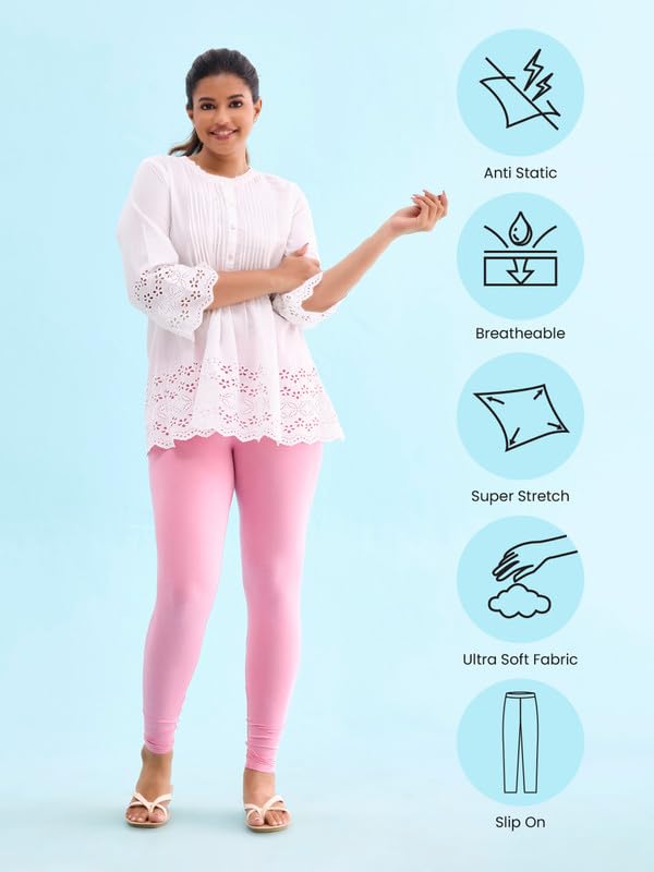 Image of GO COLORS Soft Cotton Stretch Ankle Length Leggings for Women | Breathable