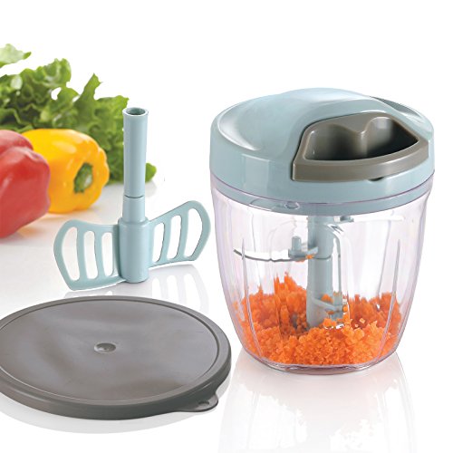 Manual Food Chopper Vegetable Chopper 5 Blades Manual Food Processor Onion Chopper Garlic Chopper Blender Meat Mincer Fruit Onion Garlic and Herb Slicer for Salad Pesto Coleslaw Food Puree 900ml
