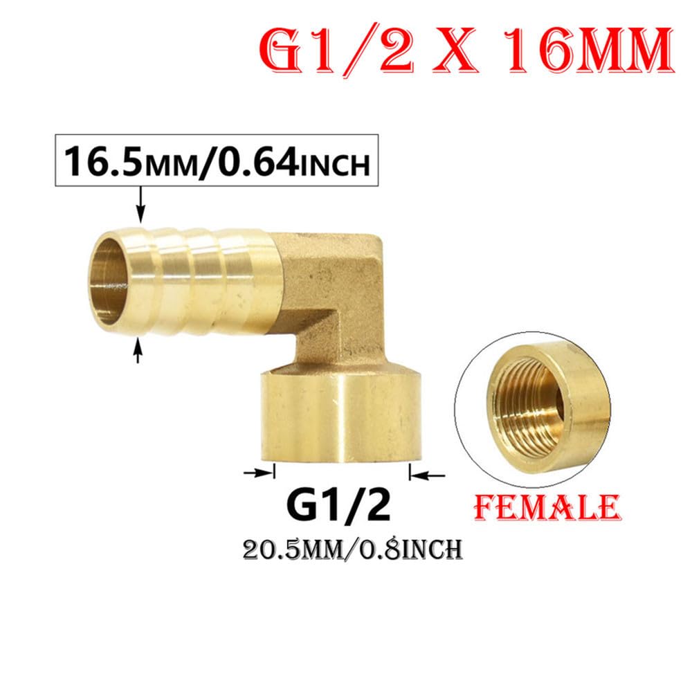 Conector de codo de latón de 1/2 3/4 pulgadas con rosca macho/hembra a púas de 14/16/19 mm, acoplamiento de manguera de cobre, adaptador de tubería, 1