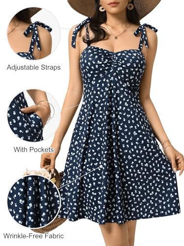 Image of OURIN Women's Spring Sweetheart Neckline Tie Strap Summer Sundresses Sleeveless Mini Dress with Pockets