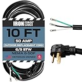 Iron Forge Cable NEMA 6-50 Extension Cord with Open End - 10ft 50 Amp EV Power Cord with Eyelet, 6/3 Gauge Replacement Cable - NEMA 6-50 Plug STW