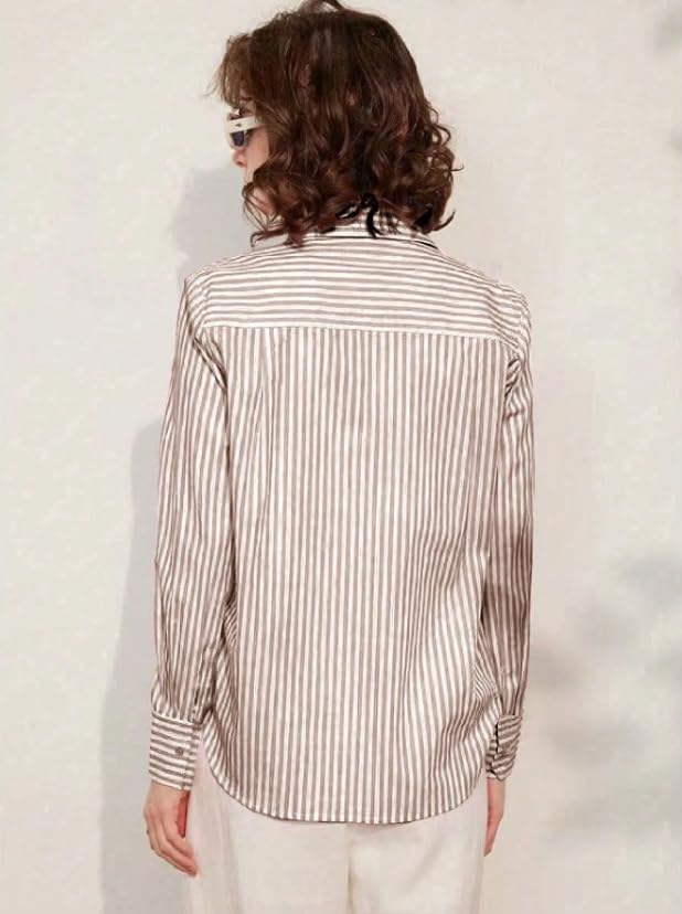 Image of Women Shirt||Women Relaxed Fit Vertical Striped Spread Collar Cotton Casual Shirt (S-12-19)