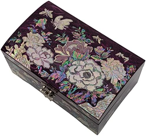 February Mountain Mother of Pearl Jewelry Box for Women Unique Ring Holder Gifts for Her Handmade Wooden Box Display Case Earring Ring Necklace Bracelet Accessories Storage Box Vanity Vintage Decor