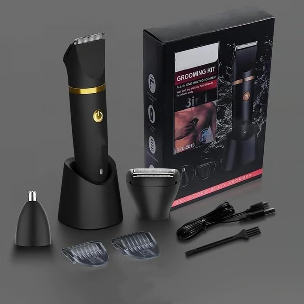 3 in 1 Elektrischer Körperhaartrimmer für Herren, IPX7 Wasserdichter Rasierer, LED-Display, Wet & Dry Haarschneider mit Keramikklinge, Intimbereich Bart Nase Gesicht Geschenk (C)