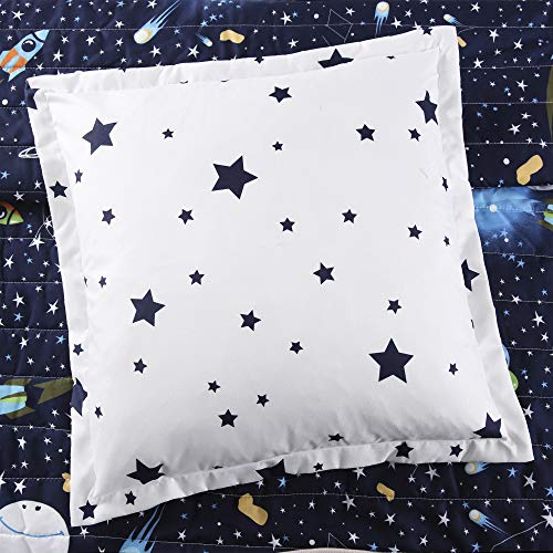Lush Decor Twin-Navy Universe Quilt | Outer Space Stars Galaxy Planet Rocket Reversible 4 Piece Bedding Set For Kids #TOP4