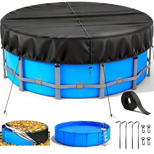 10Ft Pool Cover for Frame Above Ground Pools Round Pool Covers for Inflatable Swimming Pool Tear-Resistant PE Fabric 60mph Wind-Resistant Cap Fit Dustproof Waterproof UV Protection Black