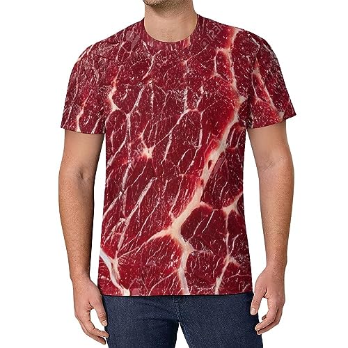 Beef Steak Texture Meat Mens T Shirt Round Neck Graphic Short Sleeve Classic Tees Tops XL