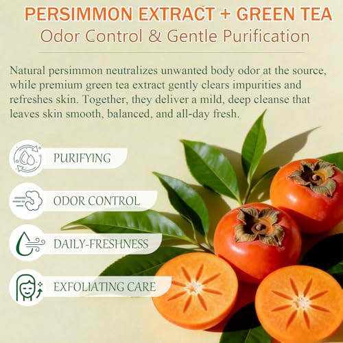 Image of Persimmon Body Wash for Old People Smell, Natural Persimmon Soap Bar | Deep Cleansing Body Odor Control Soap with Tea Tree, Lasting Refreshing Whole Body, Armpit, Feet 16.9 Fl.Oz