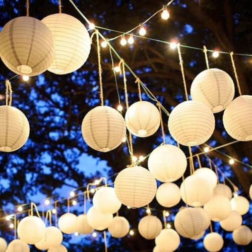 Image of Wanna Party White Paper Lantern 12 Inch Round Hanging Decoration | Chinese Paper Lantern, Wedding, Baby Shower, Festival & Home Decor