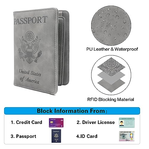 Image of Melsbrinna RFID Passport Holder for Travel, Unisex Adults, Grey, PU Leather, RFID Protected, Passport Cover