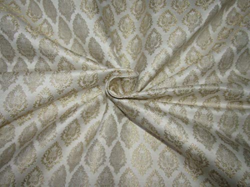 Tissu en brocart de soie Ivoire et or métallique BRO706 111,8 cm
