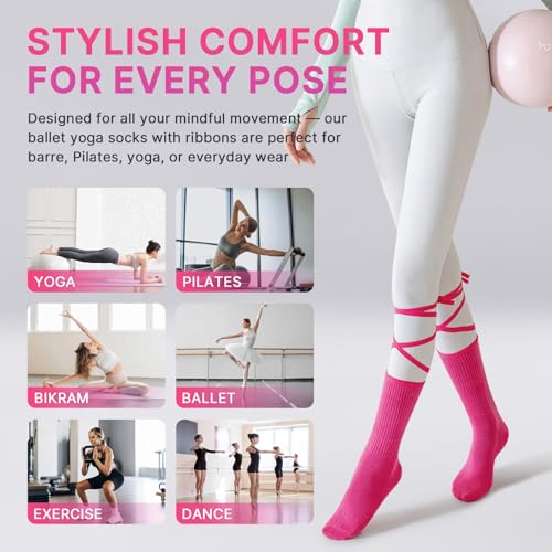 Image of Non Slip Pilates Grip Socks for Women Yoga Barre Knitted Cotton | Full Foot Sticky Silicone,Soft Breathable Comfortable,Durable Washable Anti Skid,Gentle Arch Compression Support