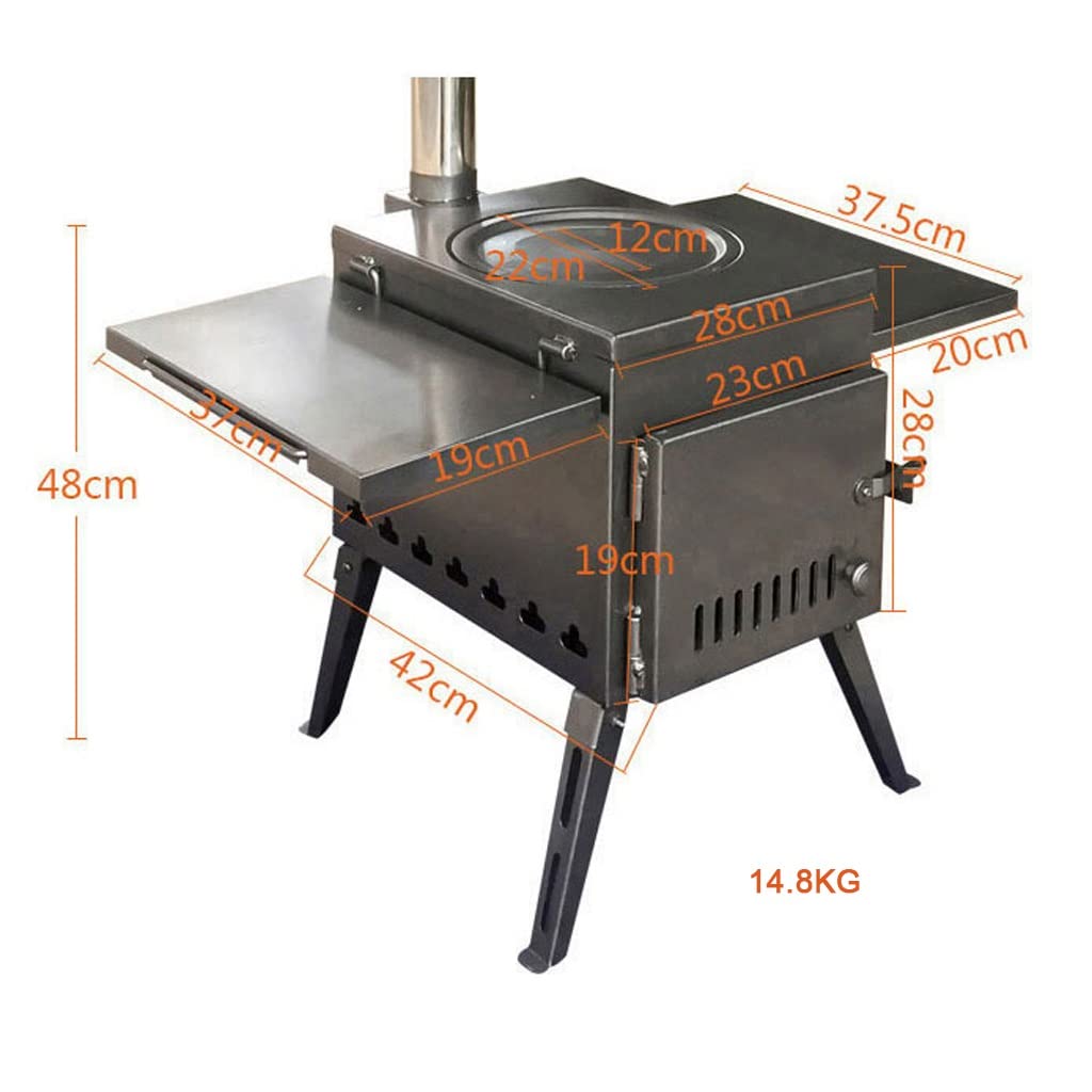 Réchaud à Bois Portable, réchaud à Dos extérieur en Acier Inoxydable, réchaud de Chauffage pour Tente de Camping et de pêche, réchaud à Barbecue pour Pique-Nique de Voyage (Color : Black, Size : 28