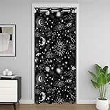 feelingyou Galaxy Planet Puerta Cortina 132 x 203 cm Sol y Luna Cielo Estrellado Cortinas para Niñas Nube Nocturna Oscuro Negro Blanco Puerta Cortinas para Separación de Habitaciones