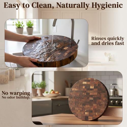 Tabla de Cortar Redonda de Acacia de Grano Final, 30 cm x 30 cm x 3,8 cm, Tabla para Carnes, Quesos y Preparación de Cocina, Madera Maciza Dura, Amigable con Cuchillos, Tabla para Servir No Tóxica de NEW M WAY TEAK WOOD miniatura 5