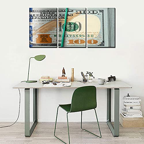 Image of Tucocoo 3 Pieces Canvas Artwork Decor a Bundle of Dollars Wall Art Inspirational Wall Art for Bedroom and Living Room Rubberband Racks Money Decorations with Framed Ready to Hang 42''x20''