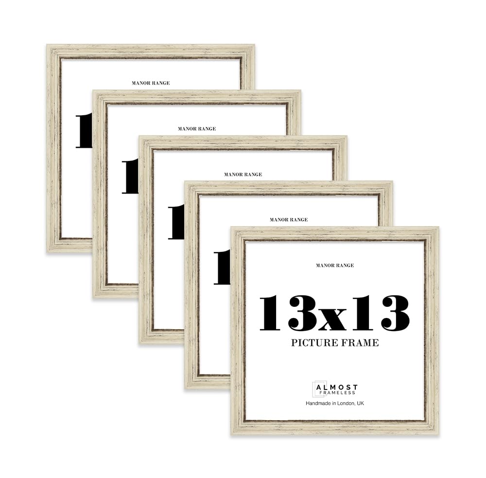 13x13 Picture Frame, Display 13x13 Pictures (33 x 33cm) - Distressed Cream Vintage 42mm Edge Ideal for Home Gallery Display - 5 Pack
