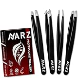 NARZ 4Pcs Professional Tweezer for Facial Hair Women & Men Stainless Steel Precision Tweezers for Ingrown Hair Tweezers for Men & Women (Black Set)