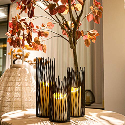 Metal Iron Willow Led Pillar Candle Holder Set Of 3, Modern Black Table Centerpiece Set,8/10/12 Inch Height, For Indoor & Outdoor Decora, Dining Room, Home Decoration(Not Contains Led Candle) #TOP2