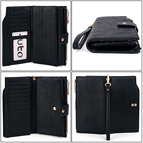 Image of UTO Wallet Women Vegan Leather Wristlet Snap Long Purse Credit Card Holder Elegant Clutch