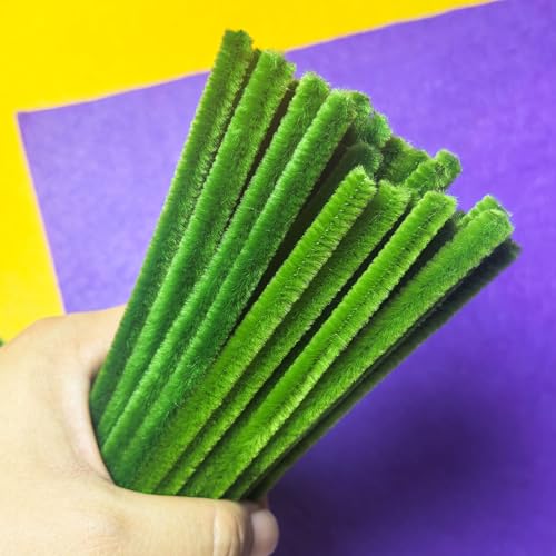 FANGZIDM 200 Stück Pfeifenreiniger Grün 300x6mm, Pfeifenputzer zum Basteln Kreative DIY Weihnachtsbaum Blumen Tier Dekorationen