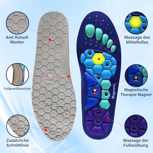 Audasi Magnetic Insoles for Slimming, Work Shoes, Plantar Fasciitis Relief - Reflexology Acupressure Orthopedic Insoles for Foot Fatigue Relief - Men Women