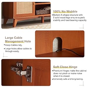 OKD TV Stand for 75+ Inch TV, Mid Century Modern Entertainment Center with Natural Rattan Door, Storage Shelves, Large Boho Media TV Console, Long Television Stand for Living Room, Cherry OKD TV Stand for 75 Inch TV Mid Century Modern Entertainment Center with Natural Rattan Door Storage Shelves Large Boho Media TV Console Long Television Stand for Living Room Cherry