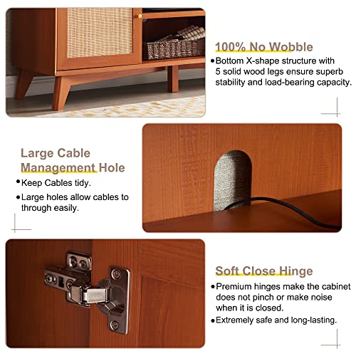 OKD-TV-Stand-for-75-Inch-TV-Mid-Century-Modern-Entertainment-Center-with-Natural-Rattan-Door-Storage-Shelves-Large-Boho-Media-TV-Console-Long-Television-Stand-for-Living-Room-Cherry OKD TV Stand for 75 Inch TV Mid Century Modern Entertainment Center with Natural Rattan Door Storage Shelves Large Boho Media TV Console Long Television Stand for Living Room Cherry